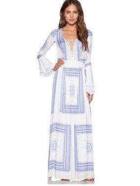 The Jetset Diaries White & Blue Boho Maxi Dress Size S